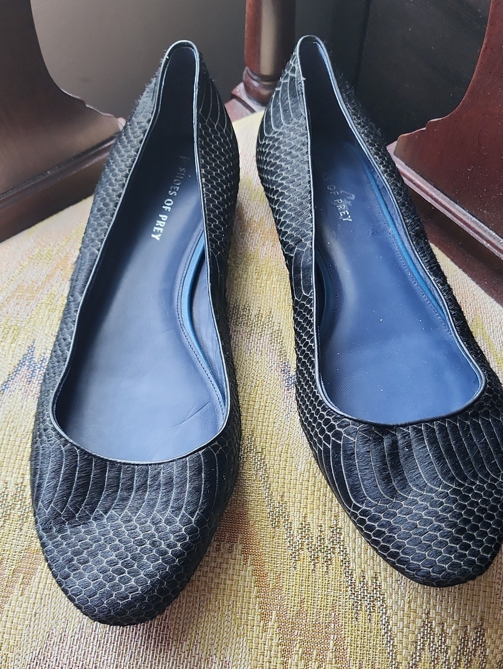 Shoes of Prey Black Textured Snakeskin Ballet Flats